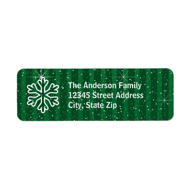 Green Stripes Snowflake - Return Address Label (Front)