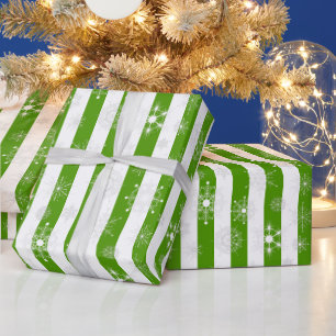 Green Stripes & Snowflakes  Wrapping Paper