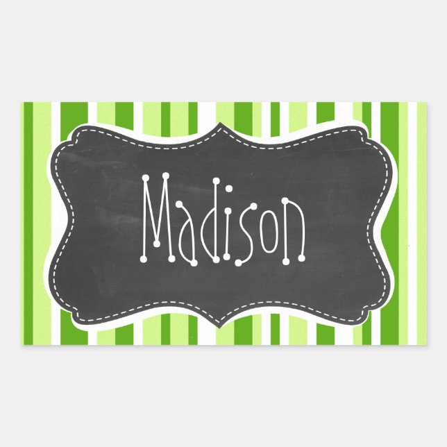Green Stripes; Striped; Vintage Chalkboard Rectangular Sticker (Front)