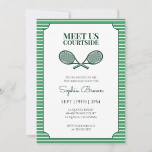 Green Stripes Tennis Birthday Party Invitation