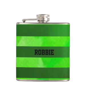 Green stripes textured pattern hip flask