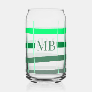green stripes thick monogram add name title letter can glass