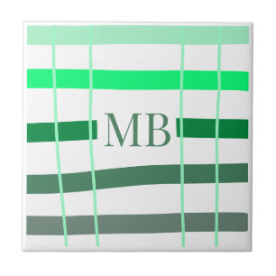 green stripes thick monogram add name title letter tile