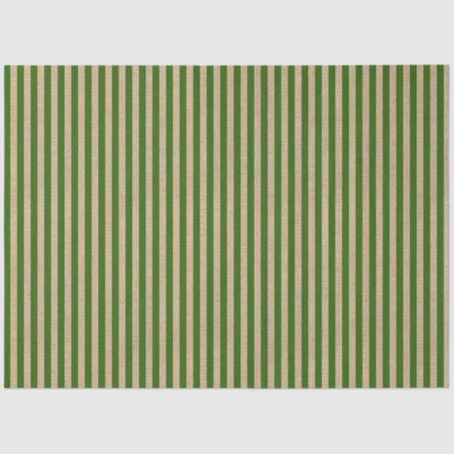 Green Stripes Vintage Kraft Brown Christmas Tissue Paper (Front)