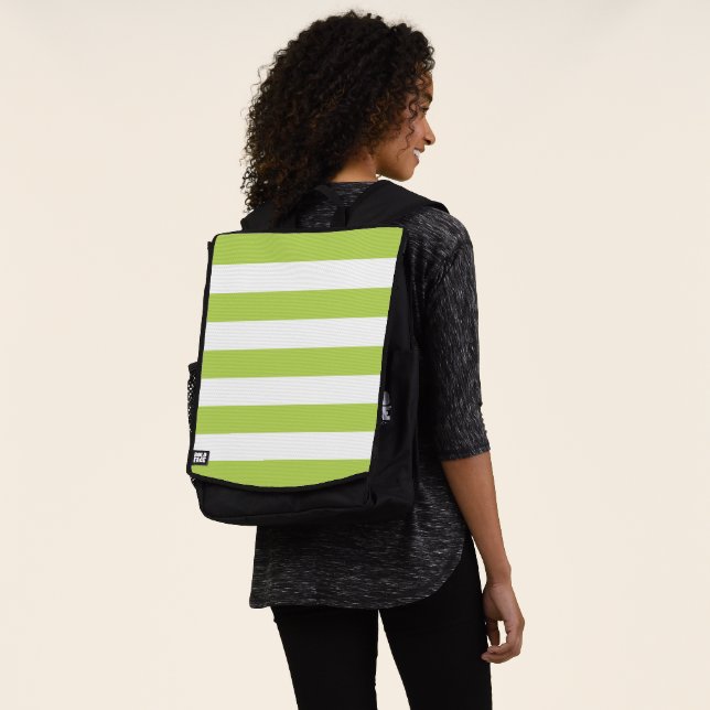 Green Stripes, White Stripes, Striped Pattern Backpack (Worn)