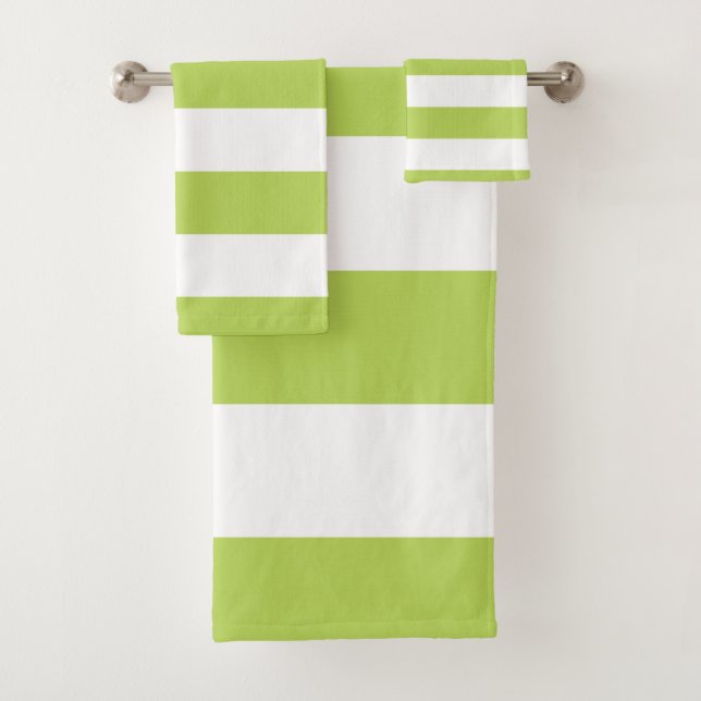 Green Stripes, White Stripes, Striped Pattern Bath Towel Set (Insitu)