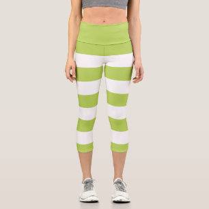 Green Stripes, White Stripes, Striped Pattern Capri Leggings