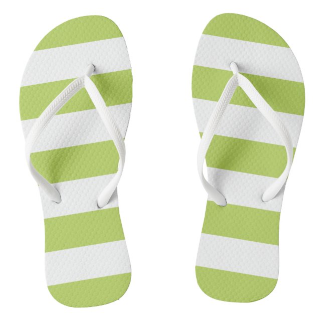 Green Stripes, White Stripes, Striped Pattern Flip Flops (Footbed)