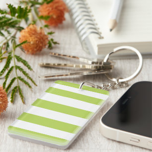 Green Stripes, White Stripes, Striped Pattern Key Ring