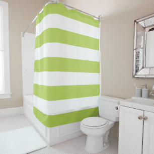 Green Stripes, White Stripes, Striped Pattern Shower Curtain