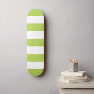 Green Stripes, White Stripes, Striped Pattern Skateboard