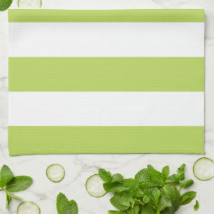 Green Stripes, White Stripes, Striped Pattern Tea Towel