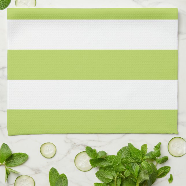 Green Stripes, White Stripes, Striped Pattern Tea Towel (Folded)