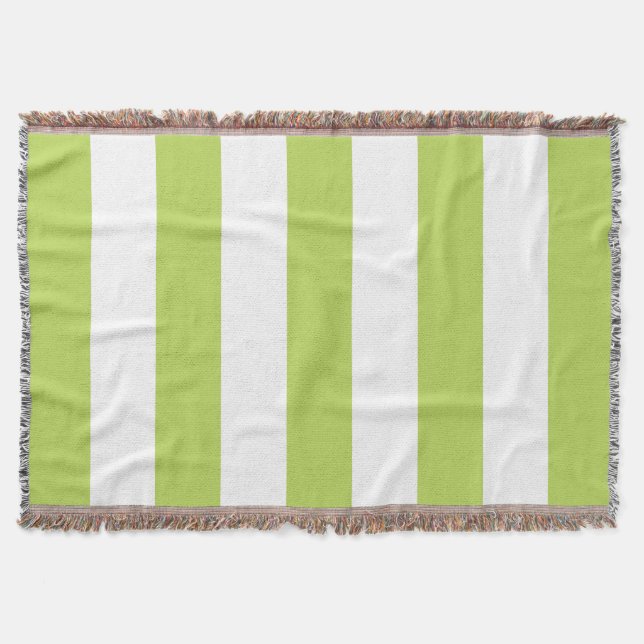 Green Stripes, White Stripes, Striped Pattern Throw Blanket (Front)