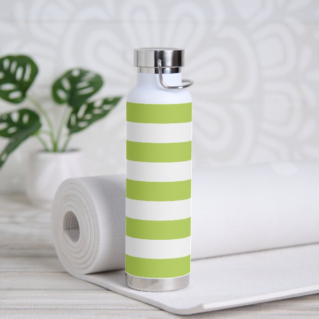 Green Stripes, White Stripes, Striped Pattern Water Bottle (Yoga)