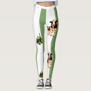 green stripes with cows and tractors leggings