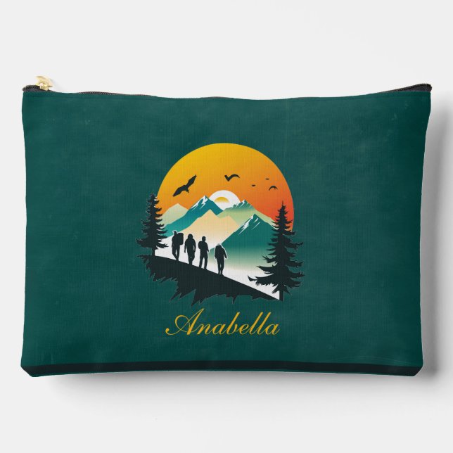 Green | Stripes | Woods & Mountain Hikers Custom Accessory Pouch (Front)