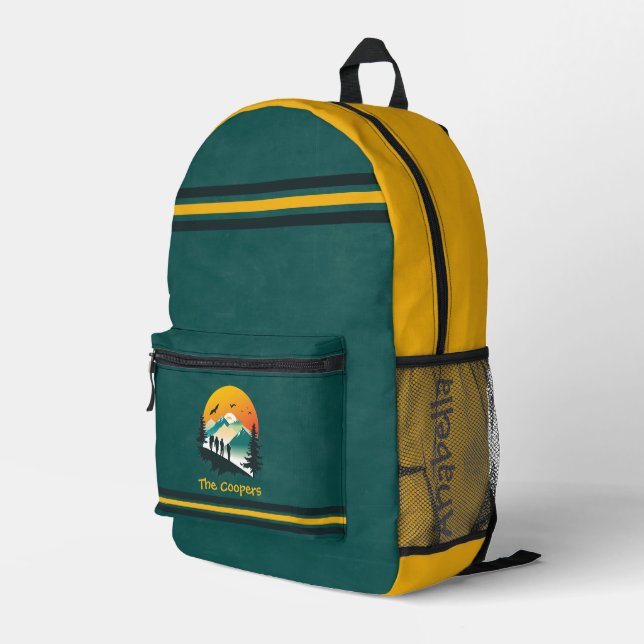 Green | Stripes | Woods & Mountain Hikers Custom Printed Backpack (Back Corner Right)