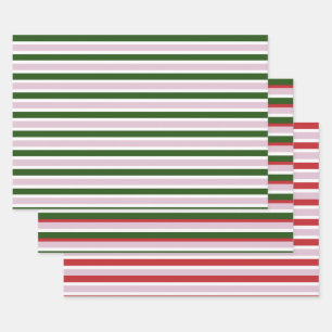 Green Stripes Wrapping Paper Flat Sheet Set of 3