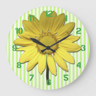 Green Stripes Yellow Daisy Wall Clock