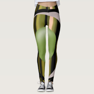 green stripped black leggings womens