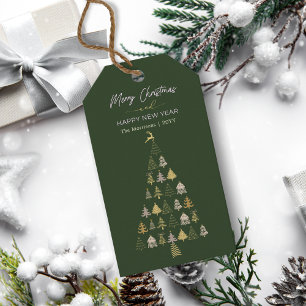 Green Style Doodle Christmas Tree, Reindeer, Stars Gift Tags