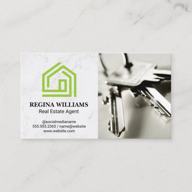 Green Stylised House Logo | Keys Business Card (Front)