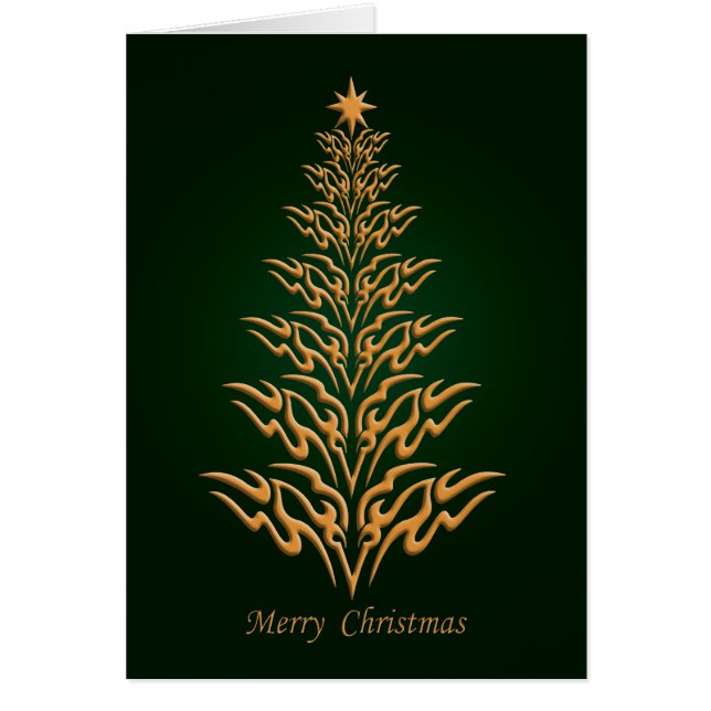 Green Stylish Christmas Tree Greetings Card (Front)