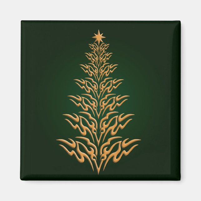 Green Stylish Christmas Tree Magnet (Front)