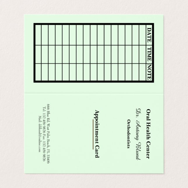 Green Stylish Dentist Appointment Card (Outside Unfolded)