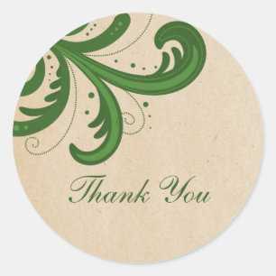 Green Stylish Swirls Thank You Stickers
