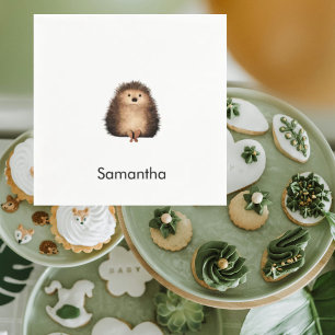 Green Sublimation Woodland Hedgehog Baby Shower Napkin