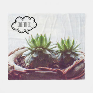 Green Succulent Aeonium Dream Big Fleece Blanket