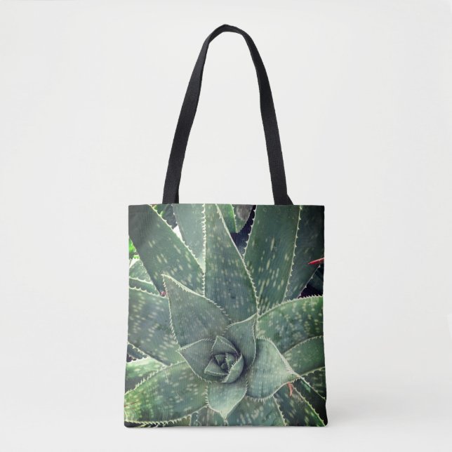 Green succulent aloe photography tote bag (Front)