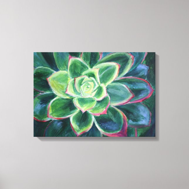Green Succulent Art Painting Canvas Print (Front)