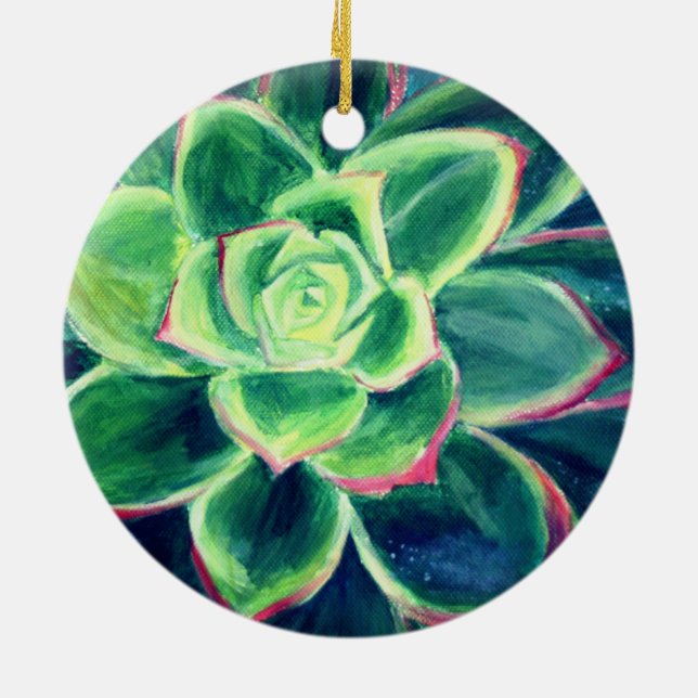 Green Succulent Art Painting Ornament (Back)