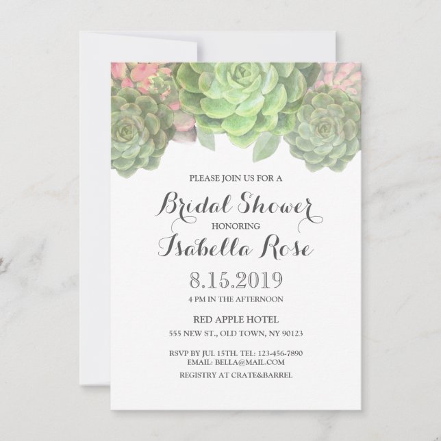 Green Succulent Bridal Shower Invitations (Front)