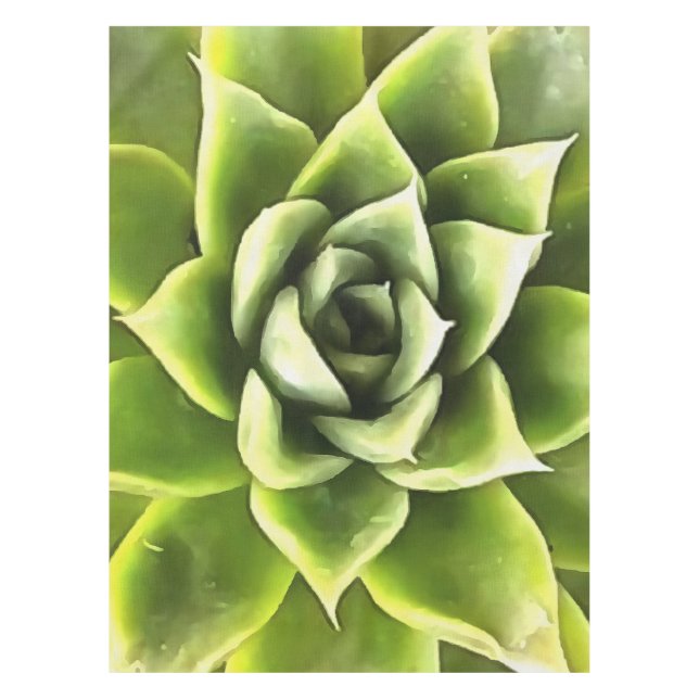 Green Succulent Close Up Cacti Art Tablecloth (Front)