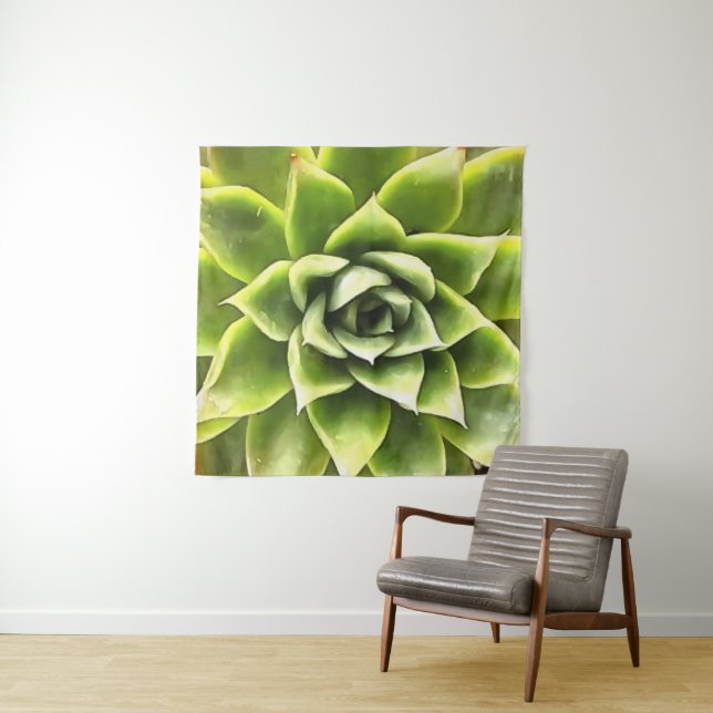 Green Succulent Close Up Cacti Art Tapestry (In Situ)