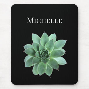 Green Succulent Desert Black White Custom Mouse Mat