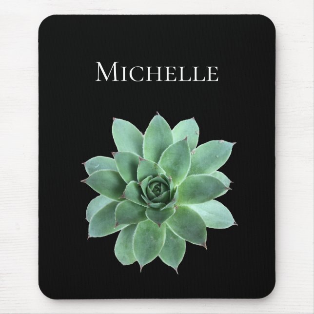 Green Succulent Desert Black White Custom Mouse Mat (Front)
