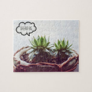 Green Succulent Dream Big Phrase Jigsaw Puzzle