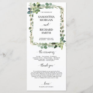 Green succulent floral gold geometric wedding programme