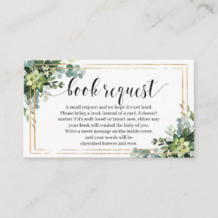 Green Succulent Flowers Gold Frame Book Request Enclosure Card