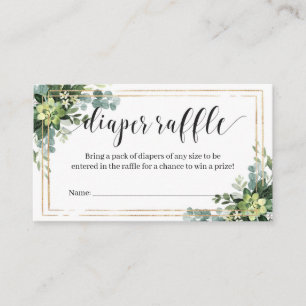 Green Succulent Flowers Gold Frame Diaper Raffle Enclosure Card