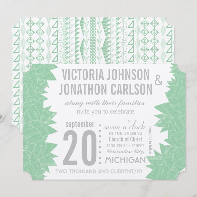Green Succulent ModernTypography Wedding Invitation (Front/Back)