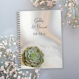 Green Succulent on White Wedding Guest Book