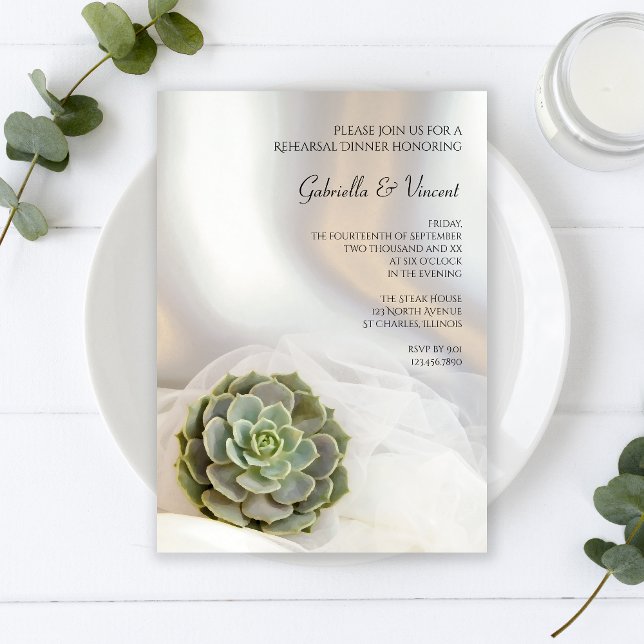 Green Succulent on White Wedding Rehearsal Dinner Invitation (Creator Uploaded)