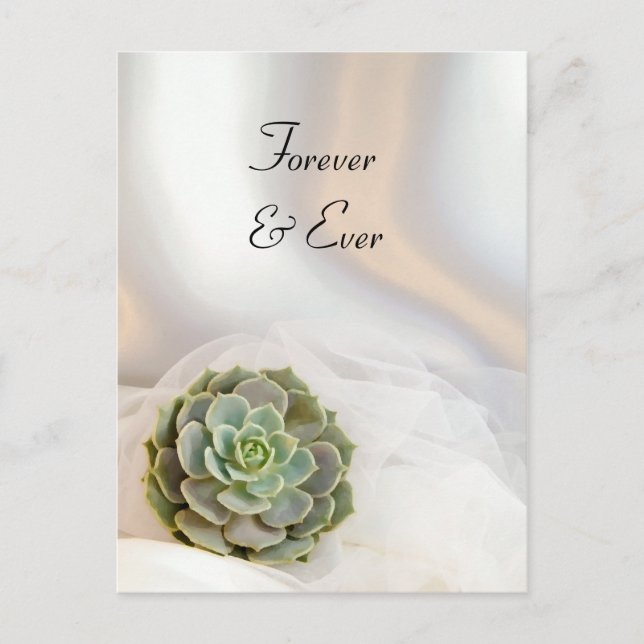 Green Succulent on White Wedding Save the Date Announcement Postcard (Front)