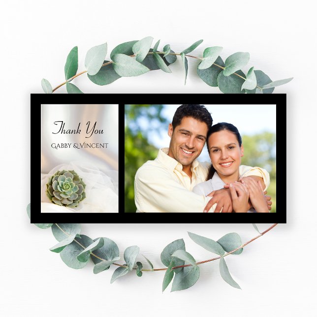 Green Succulent on White Wedding Thank You Photo Card (Creator Uploaded)